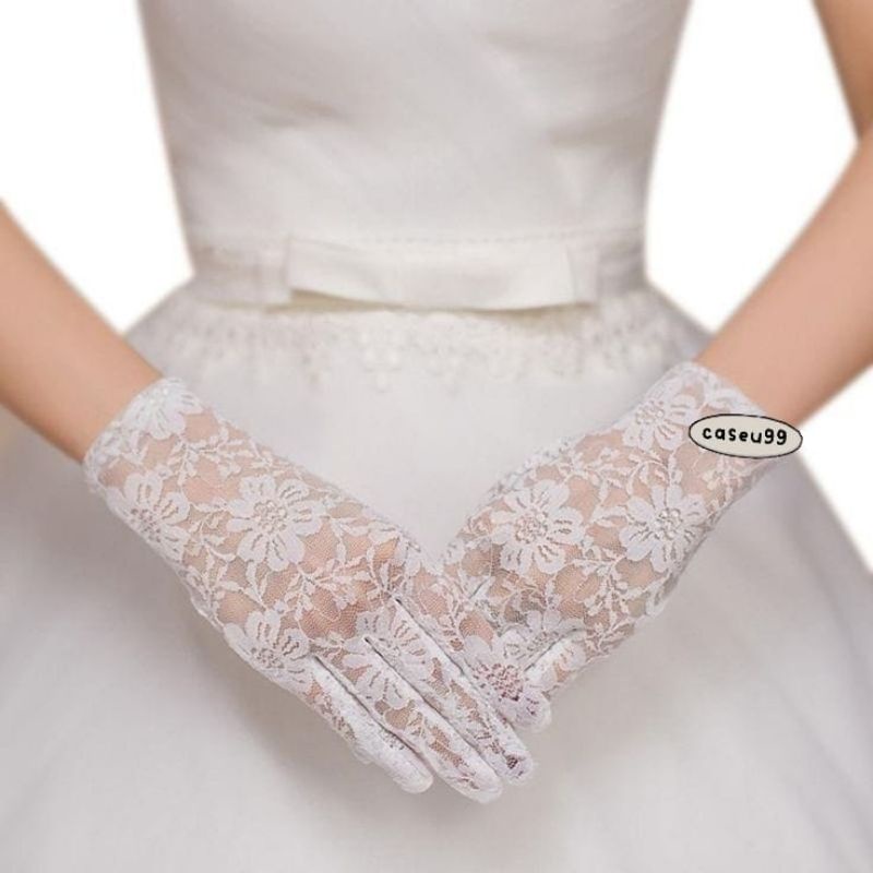 Lily sarung tangan pengantin Lace brukat motif bunga Renda brokat vintage pendek // bridal gloves vintage untuk Photoshoot yearbook wedding transparan manset tangan