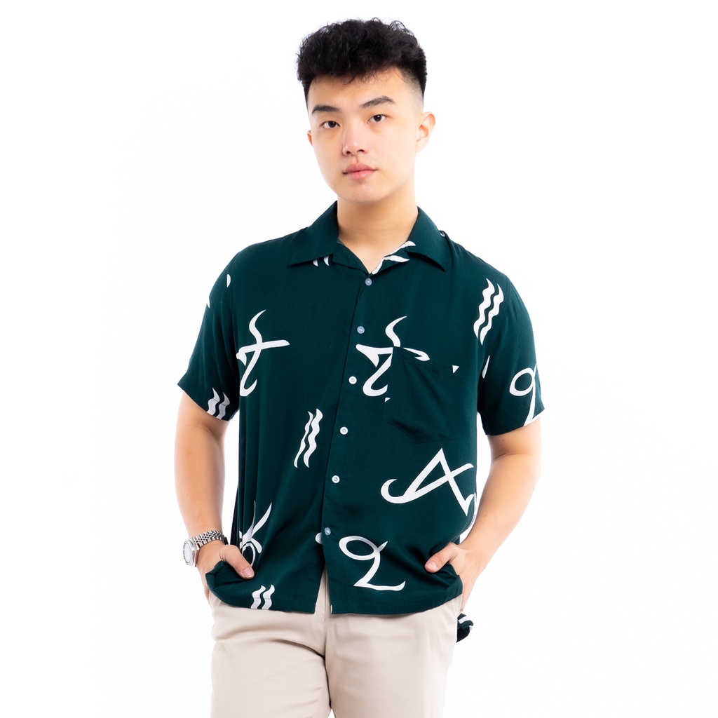 819 Kemeja Pria Lengan Pendek Kemeja Hawai Hawaiian Shirt Kemeja Motif Rayon Kemeja Pantai Pria Kemeja Santai Kemeja Vintage Ready Hingga Big Size Green