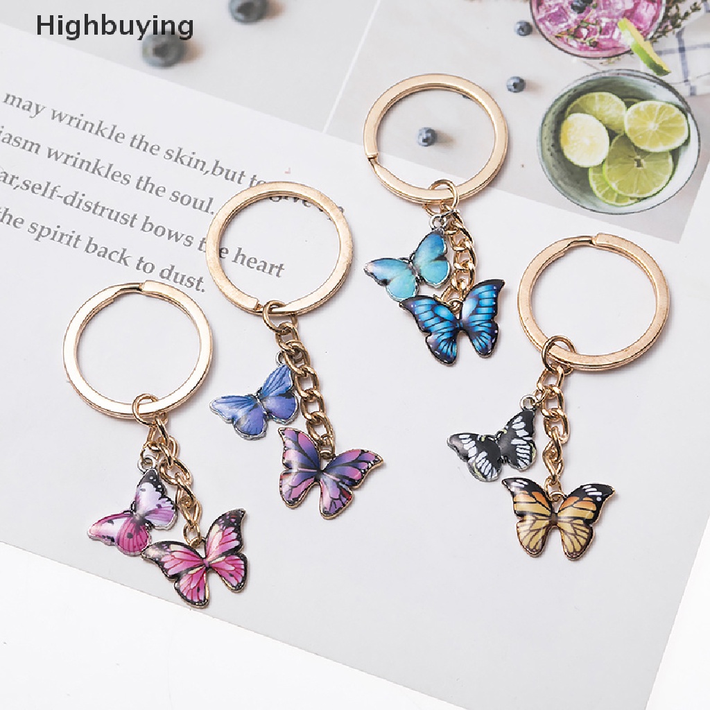 Hbid Double Butterfly Keychain Colorful Butterfly Key Chain Cincin Tas Liontin Perhiasan Glory