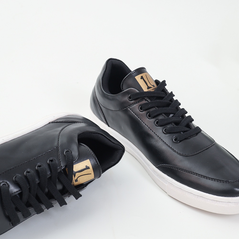 FRANKY LEATHER BLACK |ManNeedMe x 1 LANGKAH| Sepatu Sneakers Pria Casual Shoes Sporty Sol Dijahit PREMIUM ORIGINAL