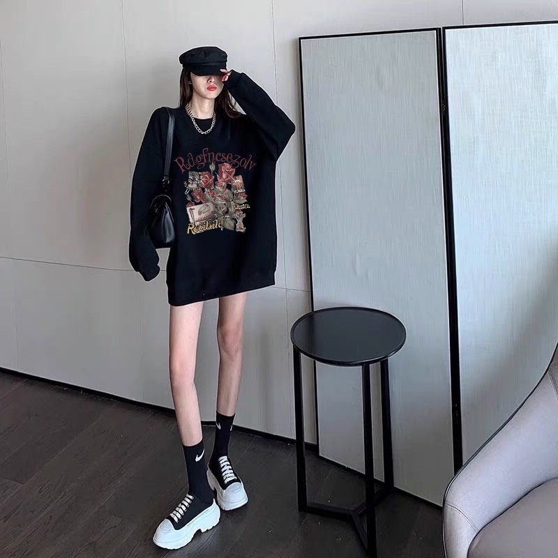 korean style Retro Printed Sweater/Sweater Wanita Oversize SPACE Katun Baju Atasan Tumblr Tee Fashion Sweater Cewek Perempuan