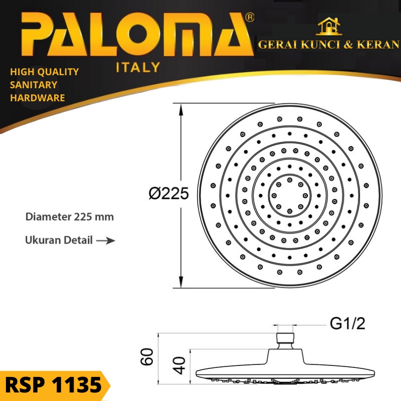 PALOMA RSP 1135 Rainshower Head Shower Rain Sower Mandi Kepala Atas