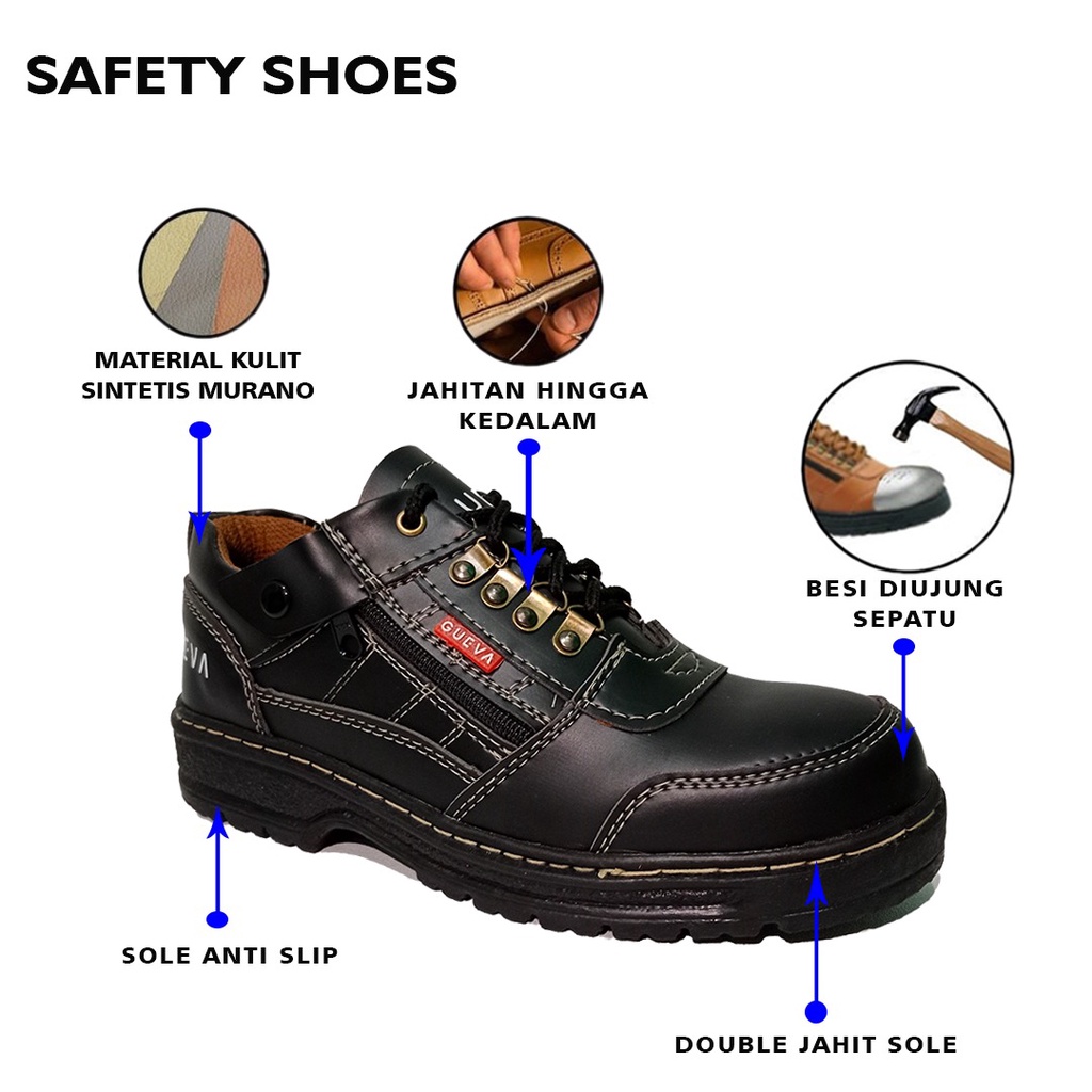 Sepatu Pria Safety Besi-Pendek Kerja Proyek Gunung Hiking-Sepatu Pria Safety BESI  Original 100% Untuk Pria Kerja Proyek