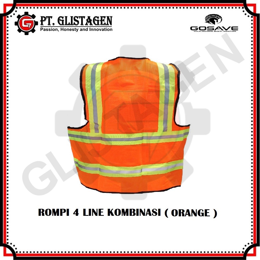 Rompi Safety Proyek Polyster 4 Line KOMBINASI Gosave HIJAU &amp; ORANGE