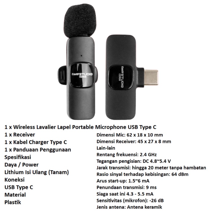 Mic Handphone USB Type C  Lightning Iphone Wireless Mini Microphone Clip On Mikrofon Portable  Lavalier Lapel Dual Live Streaming Recording Podcast VlogTiktok Youtube Noise Reduction-Single Type C -1