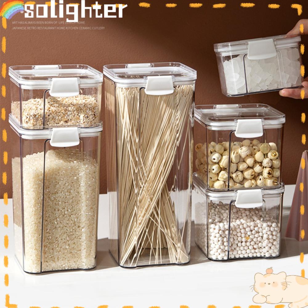 Solighter Food Canister Square Rice Nut Organizer Wadah Biji-Bijian Sealing Jar Cereals Toples Penyimpanan