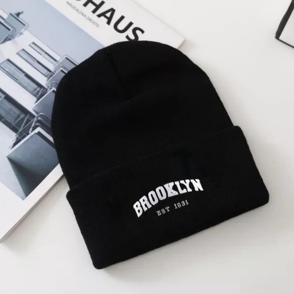 kupluk beanie Unisex Cap Hat Soft Material Bordir Brooklyn terbaru