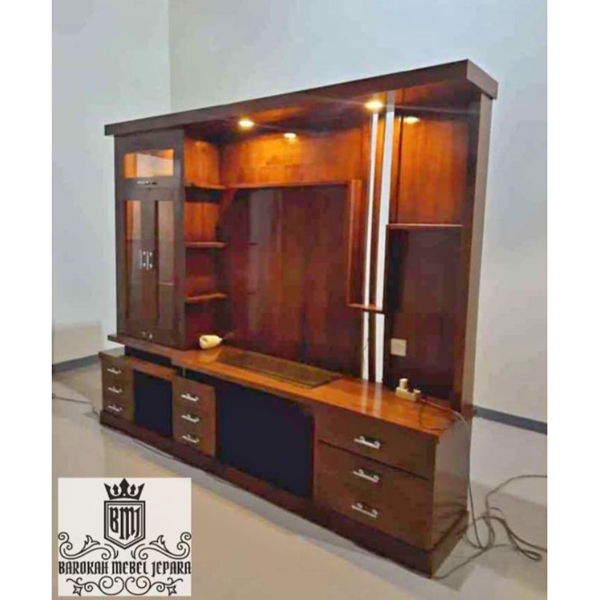 bufet jati partisi tv minimalis pembatas ruangan