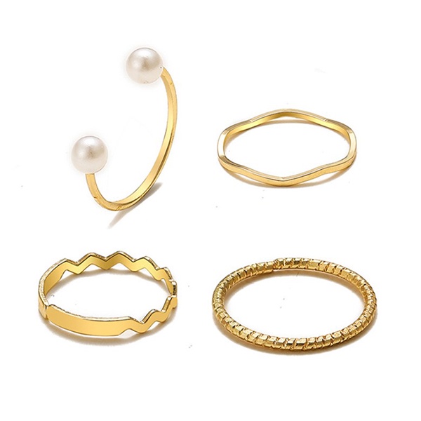 cincin set 4 pcs pearl wave set rings jci095(3f3)