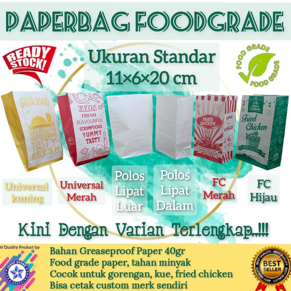 

7YJJE 50pcs Kantong Kertas makanan, paper bag makanan, paperbag foodgrade Terupdate