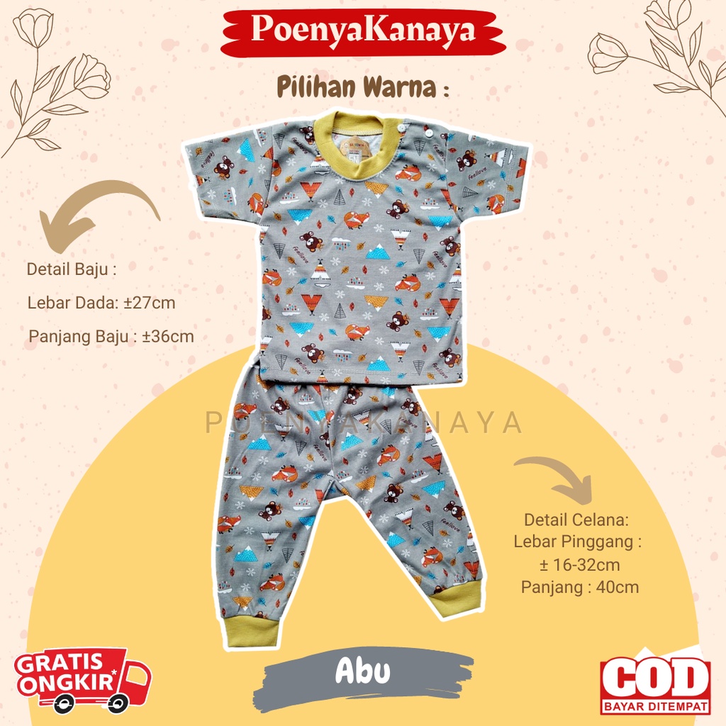 Setelan Baju Bayi Piyama Bayi Baju PENDEK celana PANJANG OBLONG PRINTING Saffenda SNI 3-12 Bulan SPY37