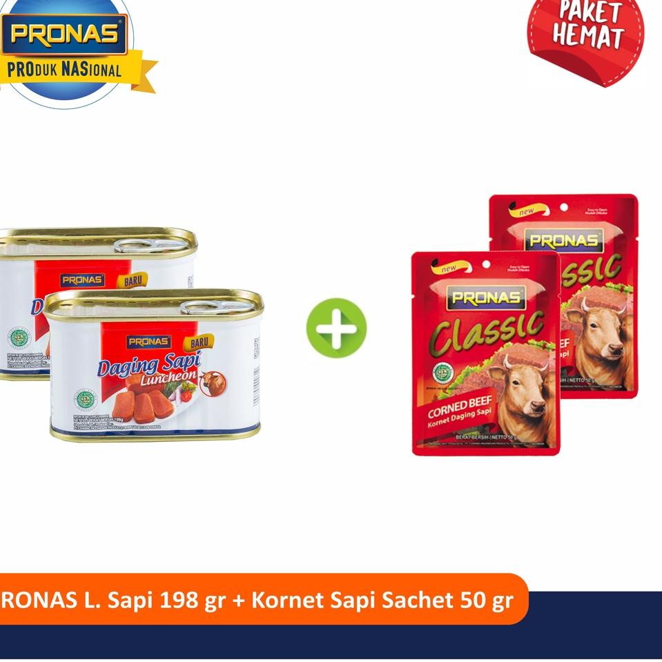 

☇ PRONAS Paket Exclusive Beef Luncheon 198g & Kornet Sapi Ori 50g bundling 4pcs ✦