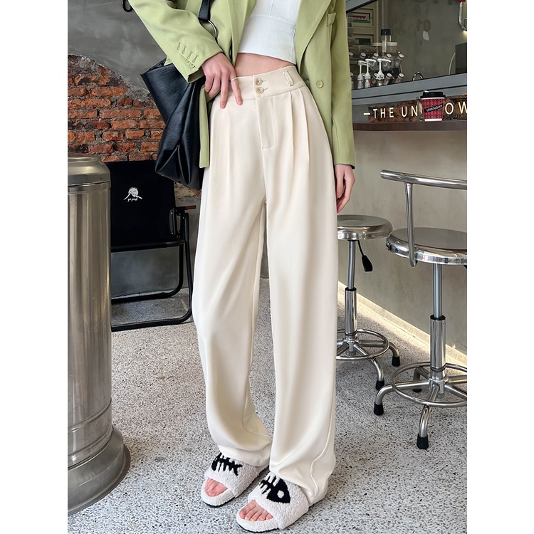 Kerja Celana Highwaist Loose Celana Setelan Wanita Korean S - XXL (dua tombol + karet)