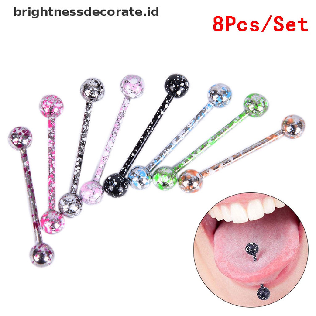 [Birth] 8pcs/set Mix Perhiasan Tubuh Cincin Lidah Bola Stainless Steel Warna-Warni [ID]