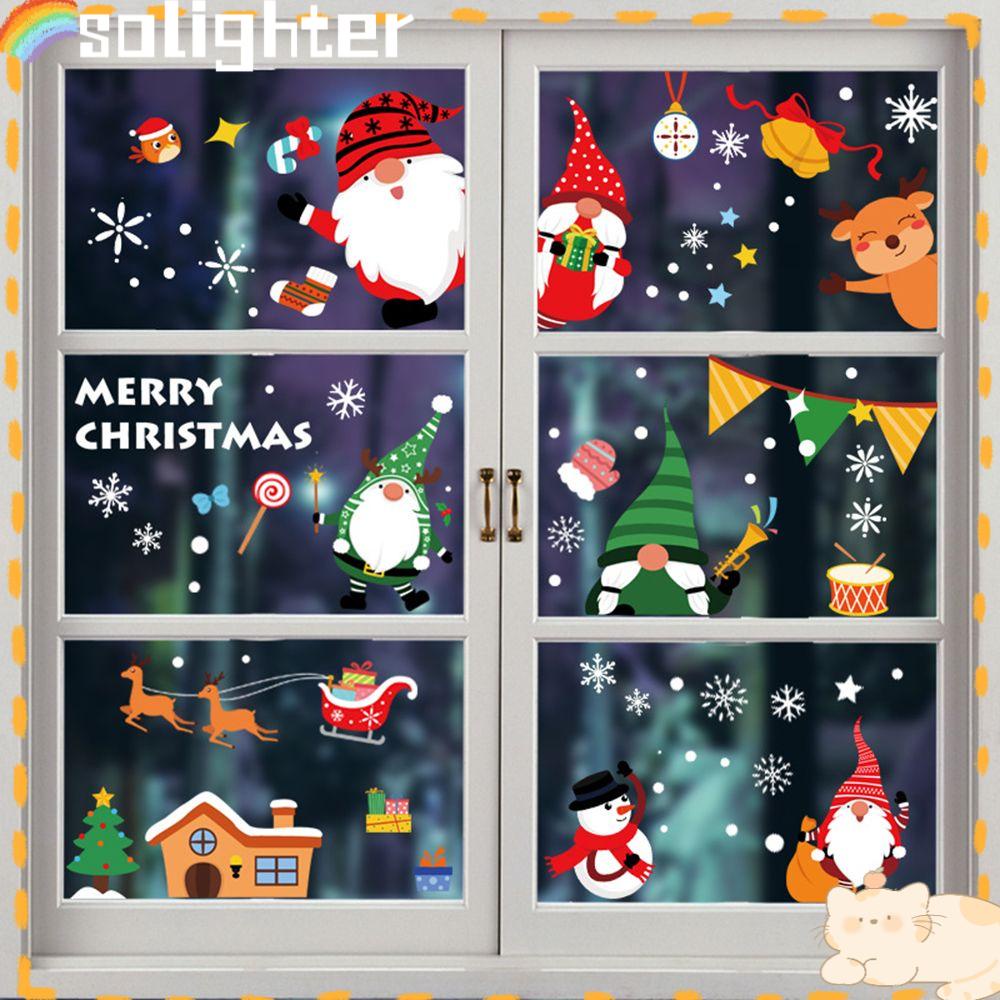 Solighter Merry Christmas Stiker Jendela Dekorasi Dapur Kantor Sticker Layout Warna Santa Claus