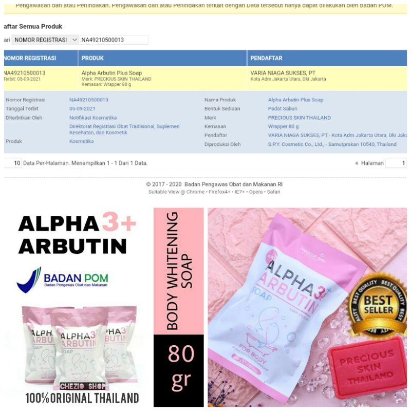 Sabun Alpha Arbutin ORIGINAL THAILAND / Precious Skin Thailand Alpha Arbutin Plus Soap / Sabun Mandi Alpha Arbutin Soap / Body Wash