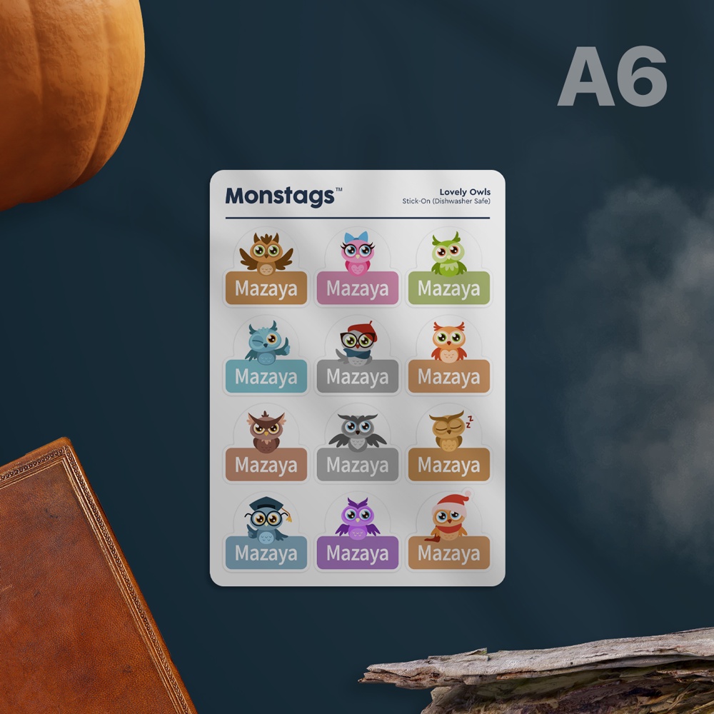 

Monstags Sticker Label / Stick-On Waterproof Tag - Friendly Owls