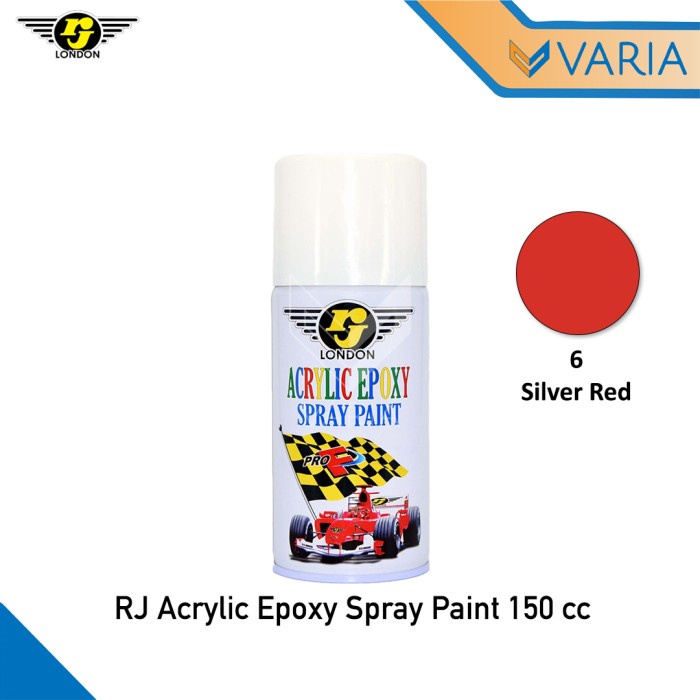 RJ London Acrylic Epoxy Spray Paint 150 cc Silver Red 6 Cat Semprot