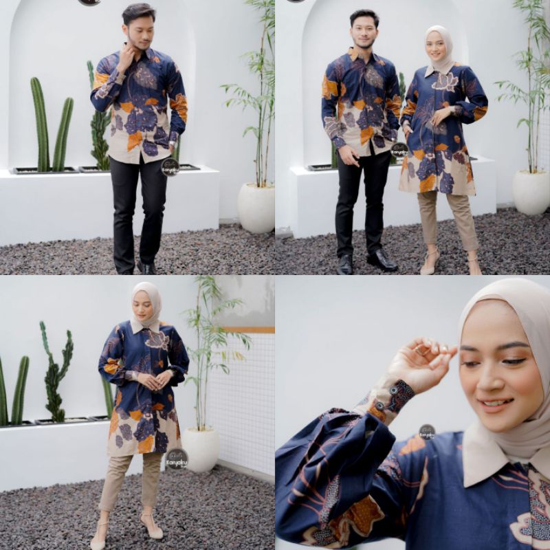 [BISA COD] COUPLE TUNIK KEMEJA BATIK COUPLE MODERN BATIK TRENDING INTERNATIONAL COUPLE