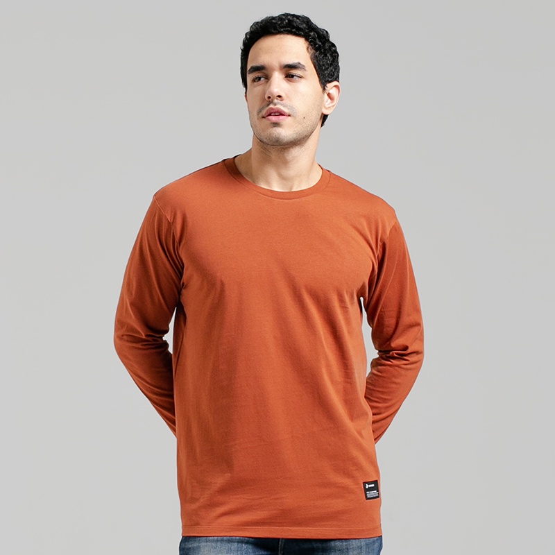 3Second Original Kaos Polos Lengan Panjang 100% Cotton Combed 30s Katun Tshirt Basic Pria Coklat 360