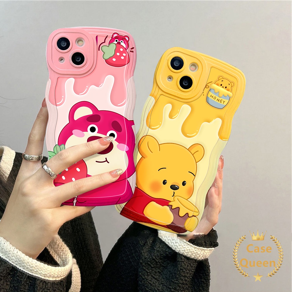 IPHONE Manyo Strawberry Bear Case Kompatibel Untuk Iphone14 11 13 12 Pro Max 7Plus XR X XS Max 6s 14 7 8 6 Plus SE 2020 Kartun Lucu Winnie The Pooh Lembut Tpu Wavy Edge Cover