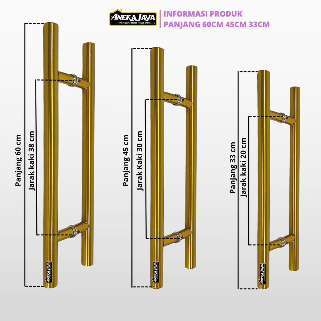 Handle Pintu Kaki Tembus - Panjang 33 cm 45 60 Model Suling Bulat  - Gagang Pintu Rumah Kayu Kaca Stainlees Steel