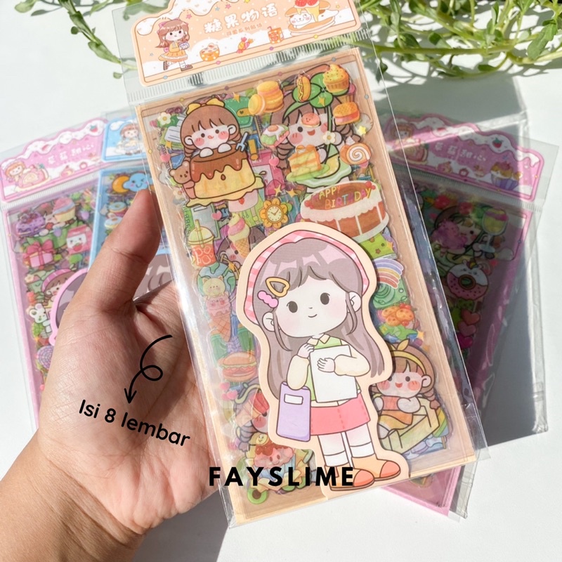 Sticker kartun gadis korea lucu isi 8 lembar | stiker karakter imut waterproof