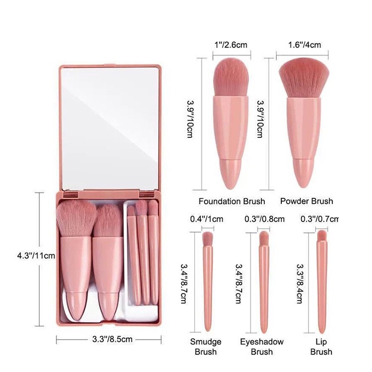 MAANGE Make Up Brush Set 5Pcs Brush Powder Foundation Beauty Tools Portable Cermin 1232