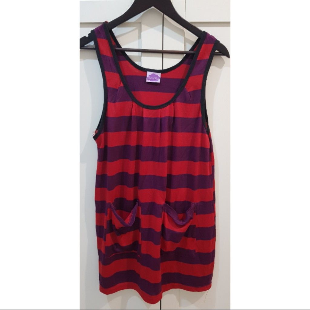 Kaos kutang garis merah ungu wanita preloved