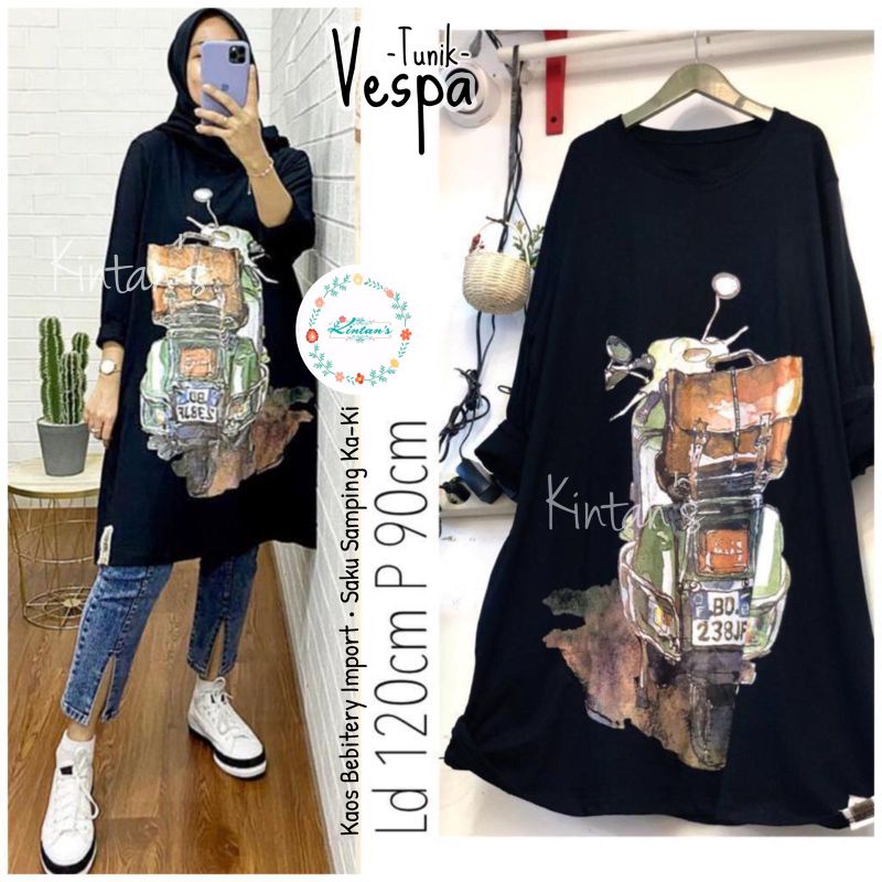 Vespa Tunik Kaos Import Tunik Wanita Korean Style Best Seller Original by kintans