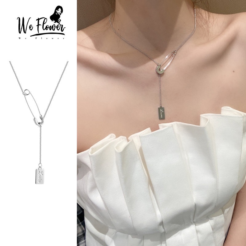 Kami Bunga Chic Perak Rumbai Rantai Gesper Pin Liontin Kalung Untuk Wanita Gadis Elegan Hangtags Drop Kalung Tulang Selangka Choker Perhiasan
