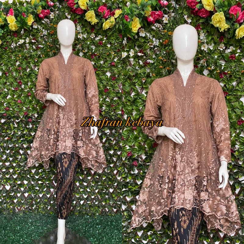 Kebaya Brukat Modern kartini kutubaru Bahan Tulle Premium (Twk)