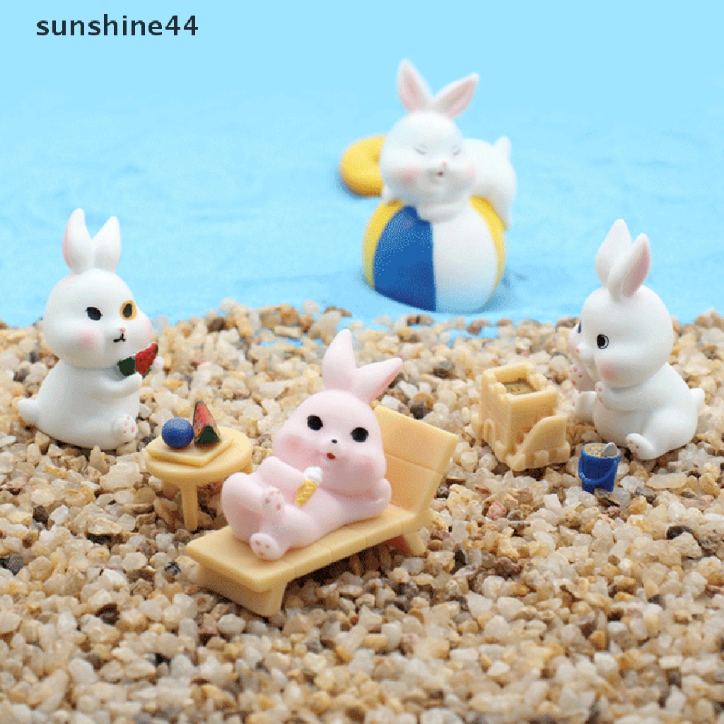 Sunshine 1Pc Lucu Kartun Pantai Kelinci Lanskap Mikro DIY Resin Berkebun Aksesoris.