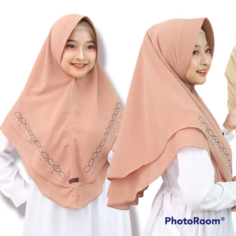 Alfanni Khimar Ceruty 2 layer payet pres motif Mata Air / jilbab syari ceruti Babydoll 2layer