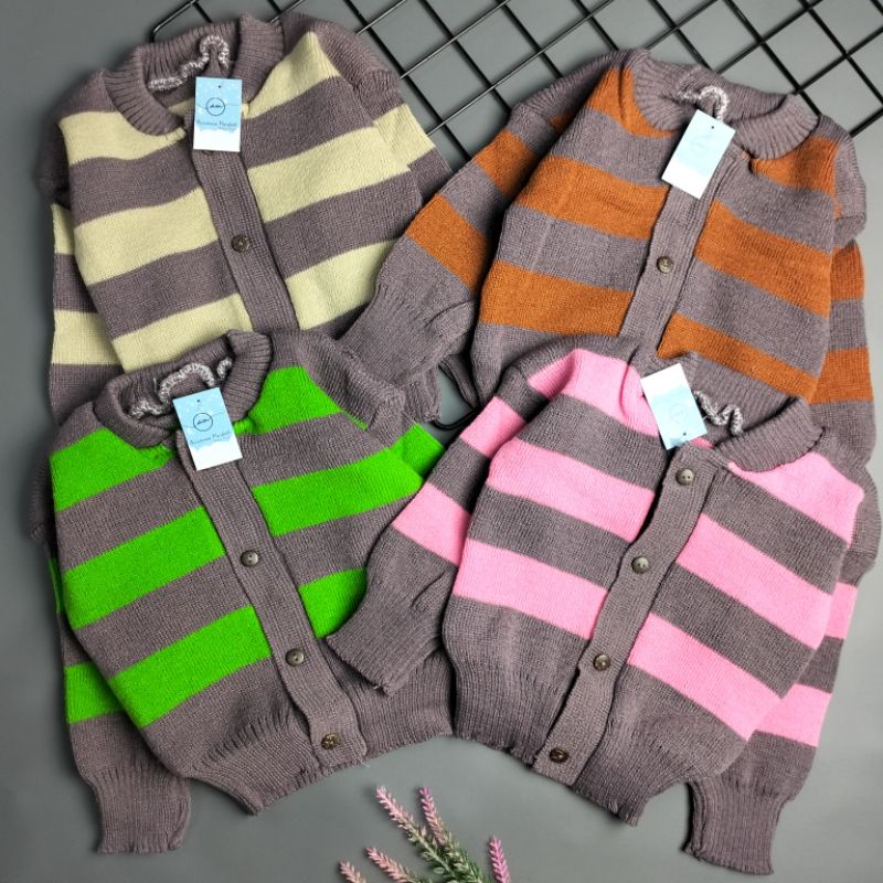 sweater rajut bayi 6-12 bulan motif garis