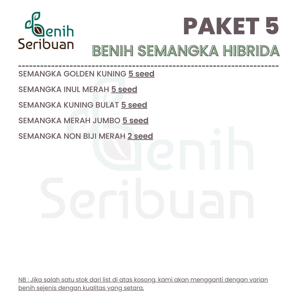 Benih Seribuan - Paket 5 Macam Bibit Buah Semangka F1 Hibrida