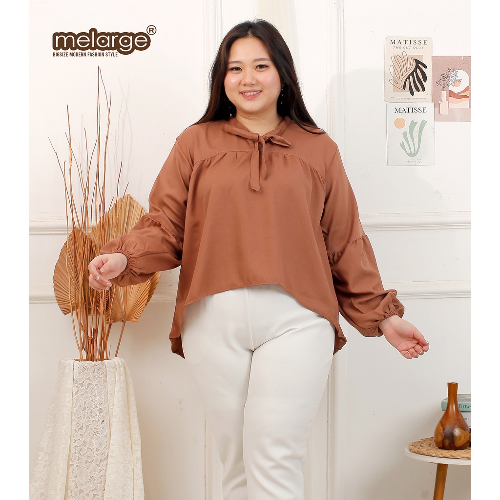 MELARGE - Kemeja Pita Polos Wanita Bigsize XL 2XL 3XL 4XL 5XL 6XL Jumbo LD 100 120 130 140 150 Hem Pita Korean Style Big Size Modek Korea