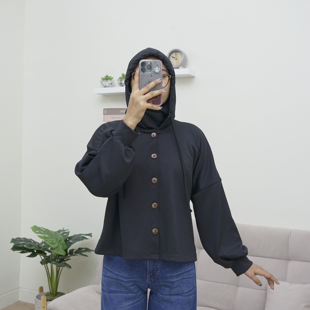 Ghina Hoodie Crop Lengan Balon Knit Premium