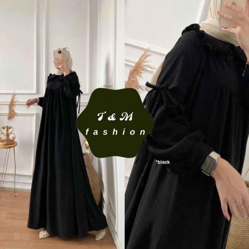 T &amp; M Fashion~HAMEEDA Gamis Crinkle Jumbo Simpel &amp; Stylish Fashion Muslim Wanita Terbaru Lebaran 2023 Baju Dress Muslim Gamis Wanita Warna Hitam Putih Blue Millo Army