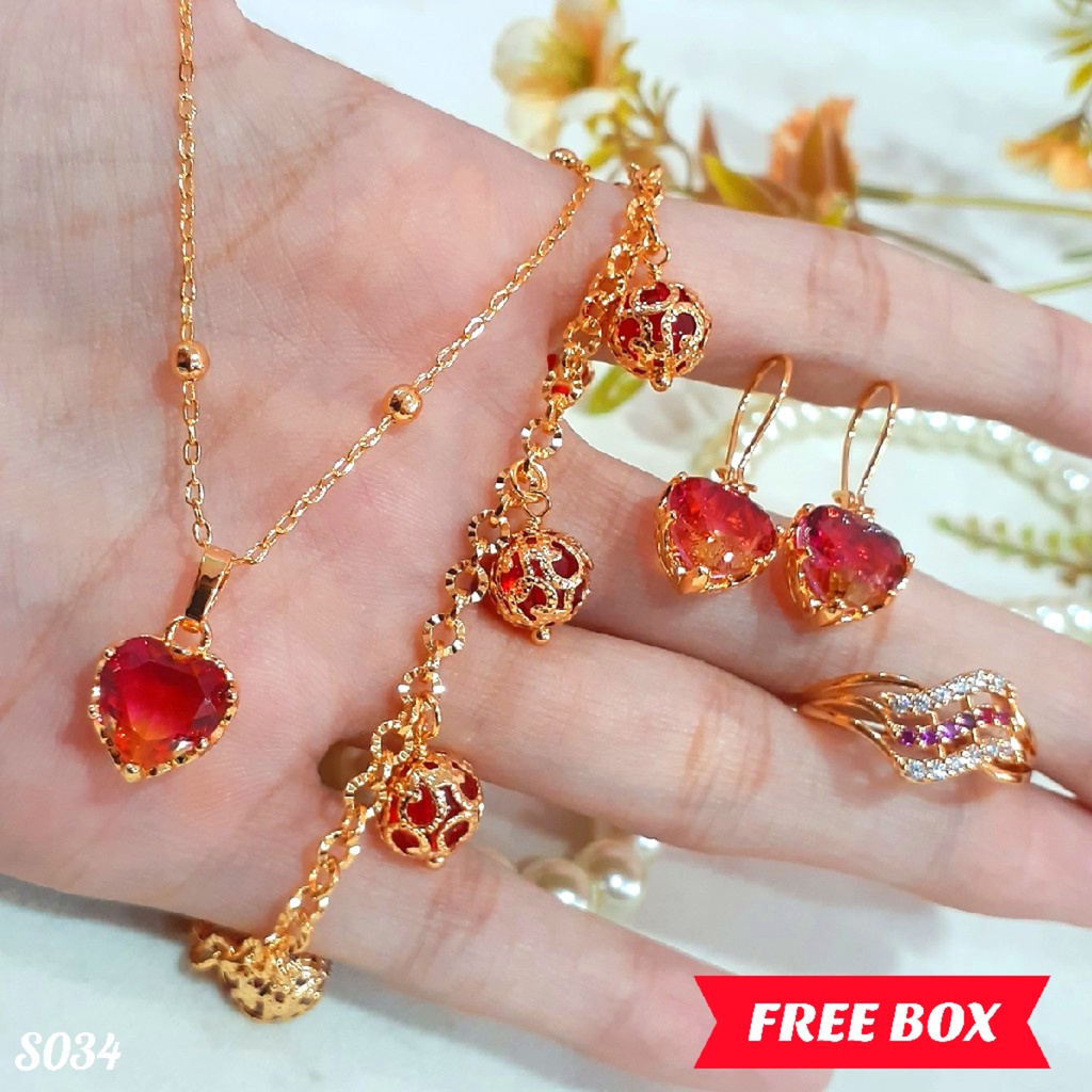 PGX Set Perhiasan Xuping Cincin Gelang Kalung Anting Lapis Emas - S034