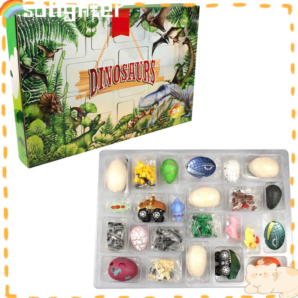 Solighter 24 Pcs Model Dinosaurus Kotak Hadiah Hadiah Natal Kalender Adven Mainan Edukasi Anak