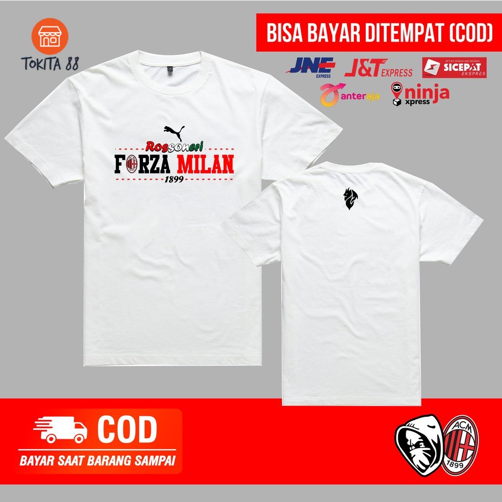KAOS LENGAN PENDEK PRIA FORZA MILAN ORIGINAL DISTRO KATUN COMBED 24S
