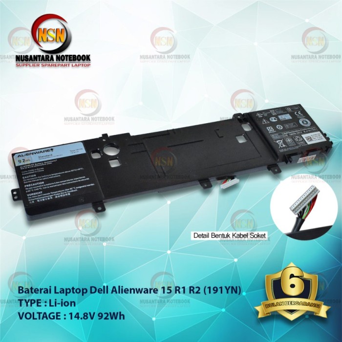 Baterai Laptop Dell ALIENWARE 15-R1 15-R2 191YN 14.8V 92Wh