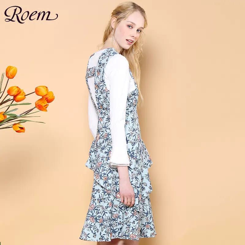 Roem floral corduroy tiered dress