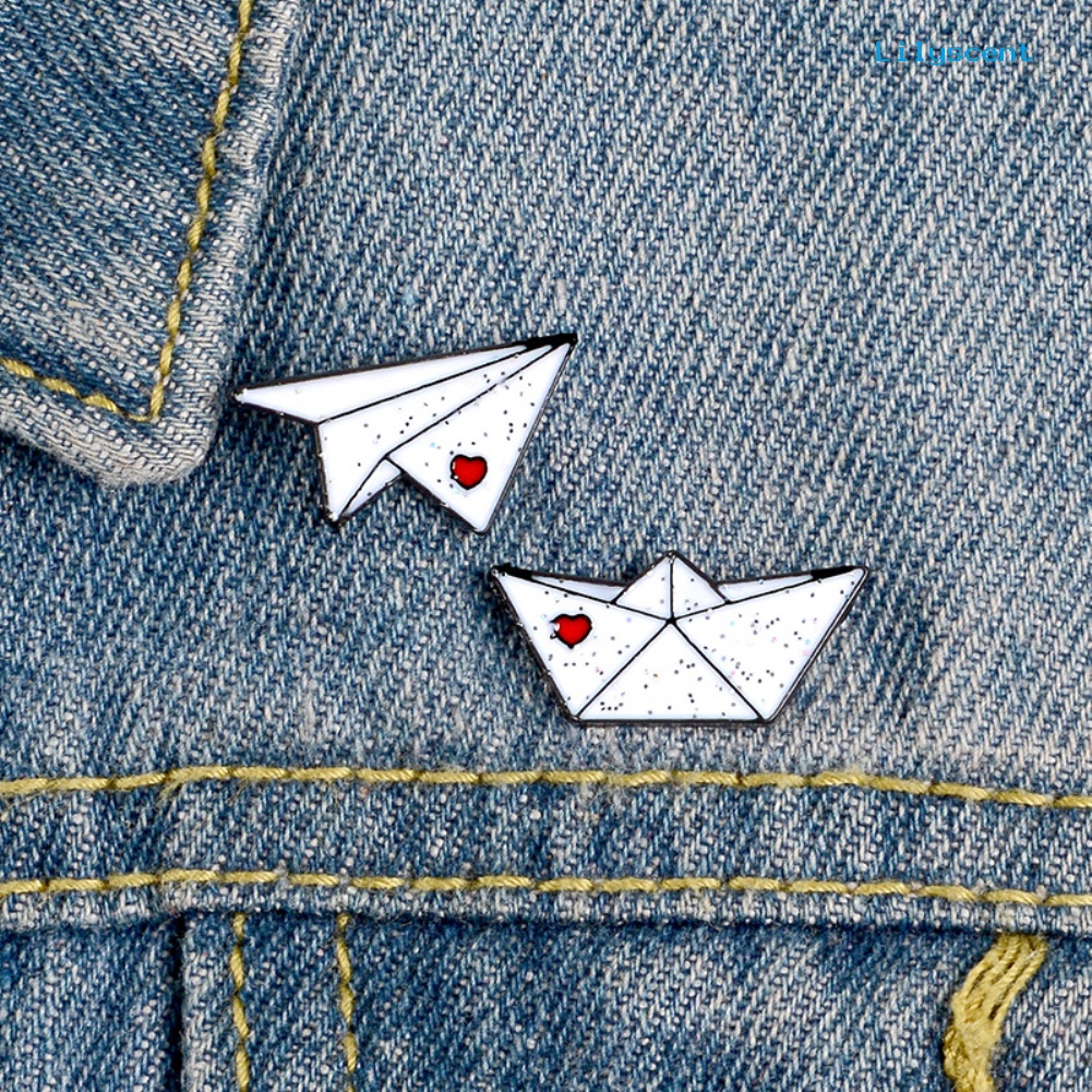 [LS] Unisex Origami Pesawat Perahu Enamel Bros Pin Jaket Tas Lencana Teman Hadiah