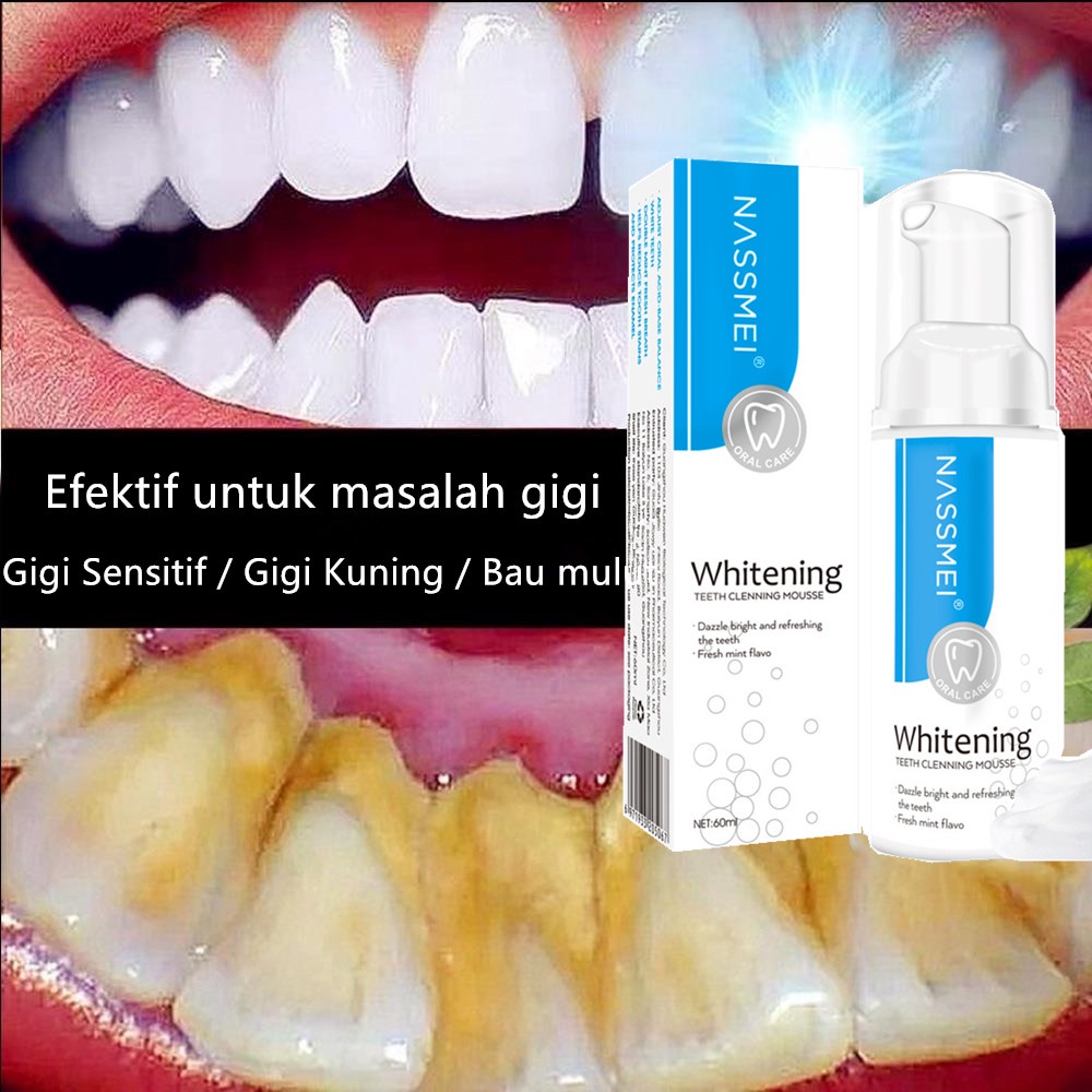 NASSMEI Whitening Teeth Cleaning Mousse-60g/ Mousse Foam Toothpaste / Buang noda/ Tarik nafas segar/ Pasta gigi portabel