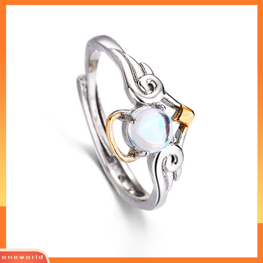 [ONW] Wanita Cincin Romantis Bersinar Faux Moonstone Desain Pembukaan Yang Dapat Disesuaikan Hadiah Hias Sayap Malaikat Setan Jari Cincin Perhiasan Pesta Untuk Kekasih