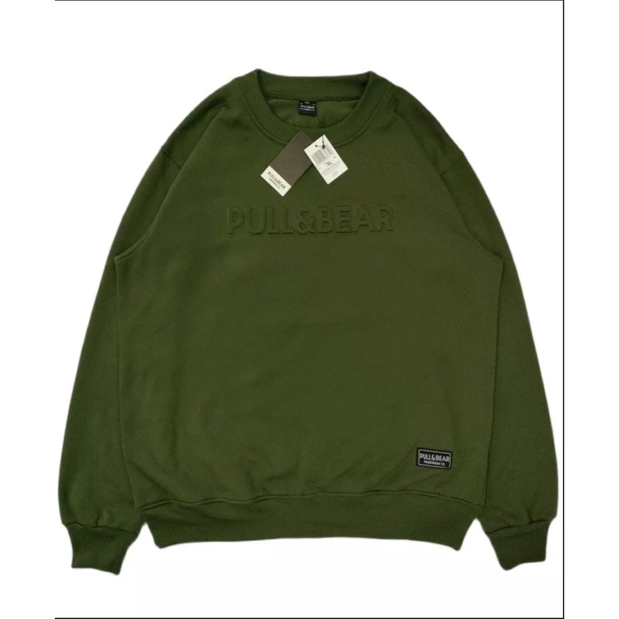 COD-Sweater Crewneck Pull And Bear Putih Distro Logo 3D Embos Timbul Pria Wanita - Sweater Crewneck Pullbear Premium Unisex Bahan Tebal