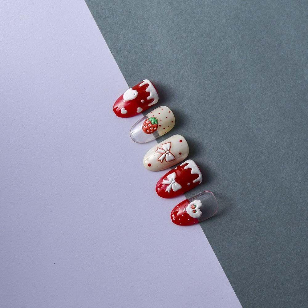 AUGUSTINA Agustina Fruits Nail Stiker Fashion Self Adhesive Fruit Juice Cherry Ikatan Simpul Strawberry Nail Art Dekorasi