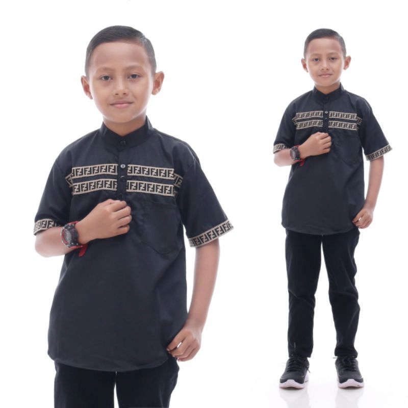 Setelan Kurta Anak Warna Hitam  Laki-laki Bahan Toyobo Tojiro